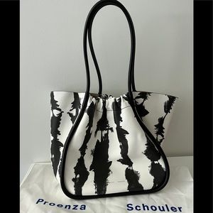 PROENZA SCHOULER XL Ruched Tote Shoulder Bag Tie-Dye Black/White